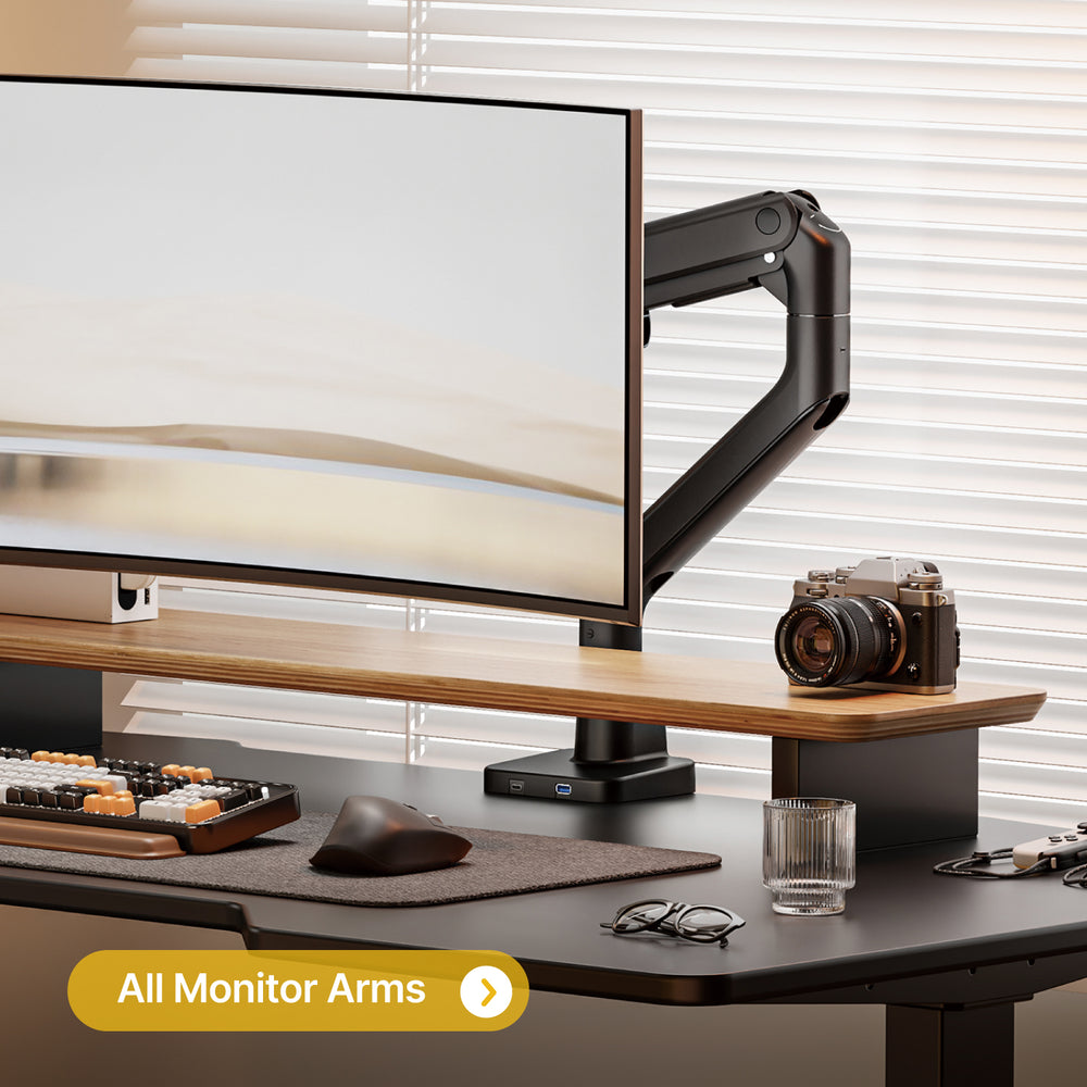 Home office setup with monTEK monitor arm and dual screen