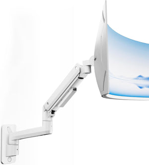 monTEK Ultra Wide Monitor Wall Mount for 17-49 Inch Screens, Heavy Duty Single Monitor Mount up to 44 lbs, Fully Adjustable Gas Spring Wall Mount, 75x75/100x100 VESA Mount, White