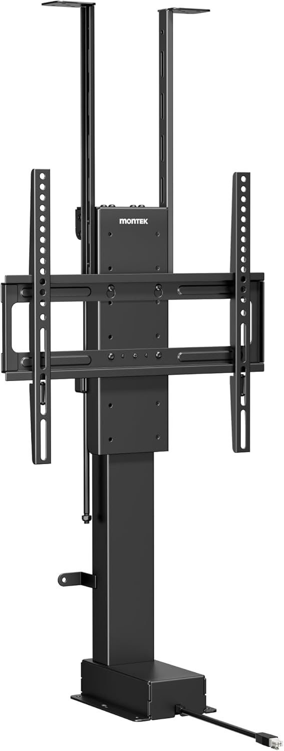 monTEK Motorized TV Lift for 32-48 inch TVs, Ceiling&Vertical TV Lift Mechanism with RF Remote, Smart Phone & Voice Control via WiFi, Up to 132lbs, 4X Load Tested, Max VESA 400 * 400