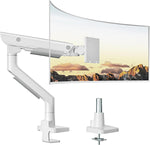 monTEK Sleek Aluminum Monitor Arm for 17–57” Ultrawide Screens up to 59.4 lbs, Heavy Duty Single Monitor Arm Desk Mount, Pneumatic Lift, Quick-Release Plate, Clamp/Grommet, Max VESA 100x100