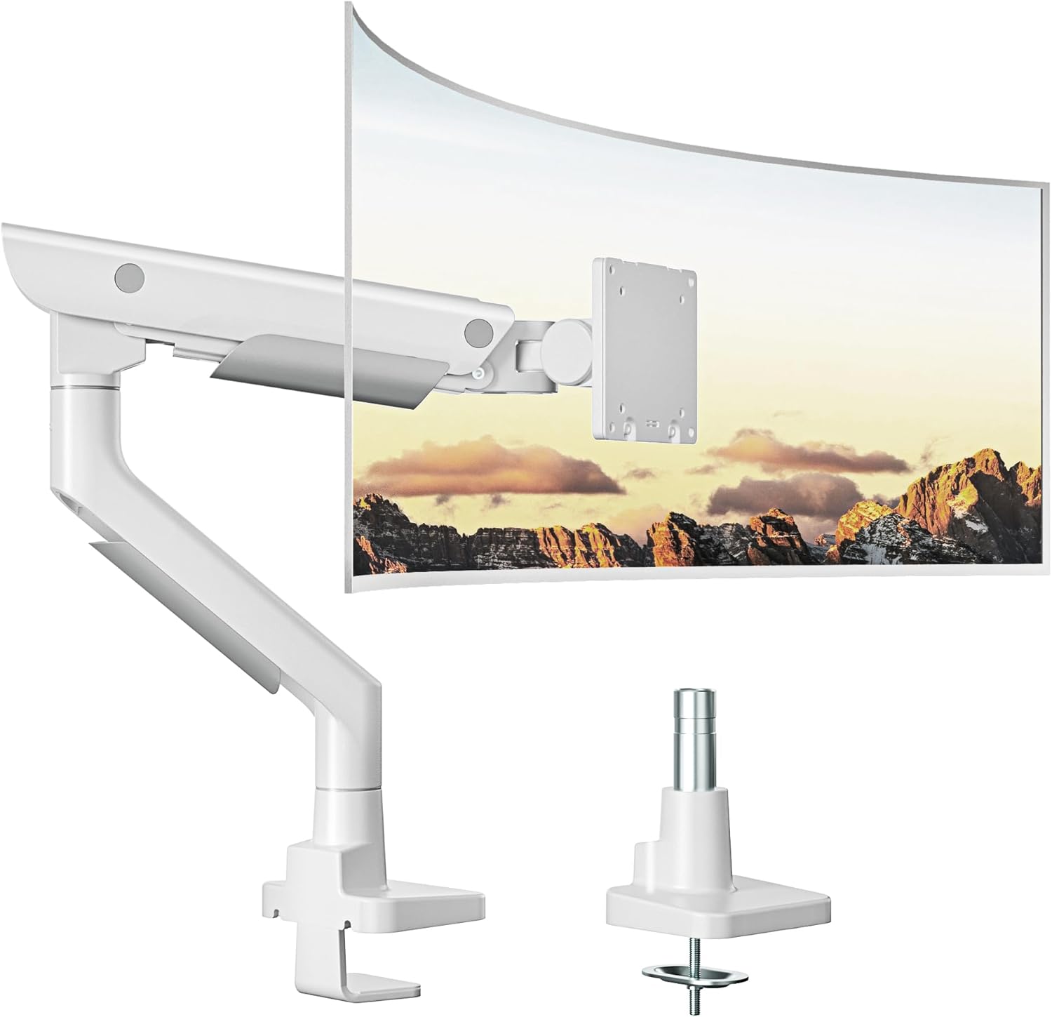 monTEK Sleek Aluminum Monitor Arm for 17–57” Ultrawide Screens up to 59.4 lbs, Heavy Duty Single Monitor Arm Desk Mount, Pneumatic Lift, Quick-Release Plate, Clamp/Grommet, Max VESA 100x100