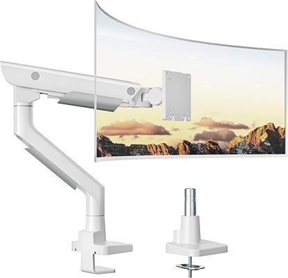 monTEK Sleek Aluminum Monitor Arm for 17–57” Ultrawide Screens up to 59.4 lbs, Heavy Duty Single Monitor Arm Desk Mount, Pneumatic Lift, Quick-Release Plate, Clamp/Grommet, Max VESA 100x100