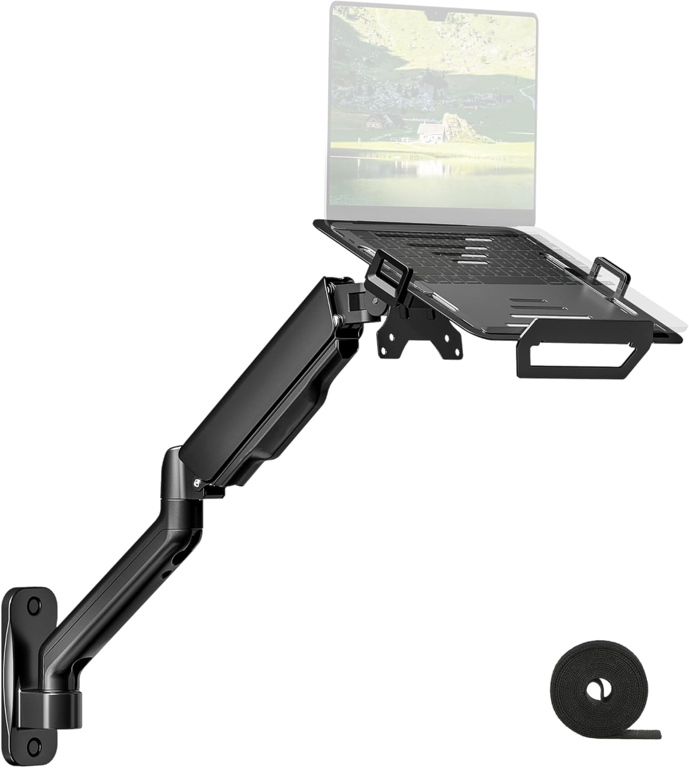 monTEK Laptop Arm Wall Mount, 2-in-1 Full Motion Monitor & Laptop Stand with Adjustable Tray, Fits Max 18" Notebook and 32" Screen, Metal Ergonomic Single Monitor Holds Up to 19.8lbs