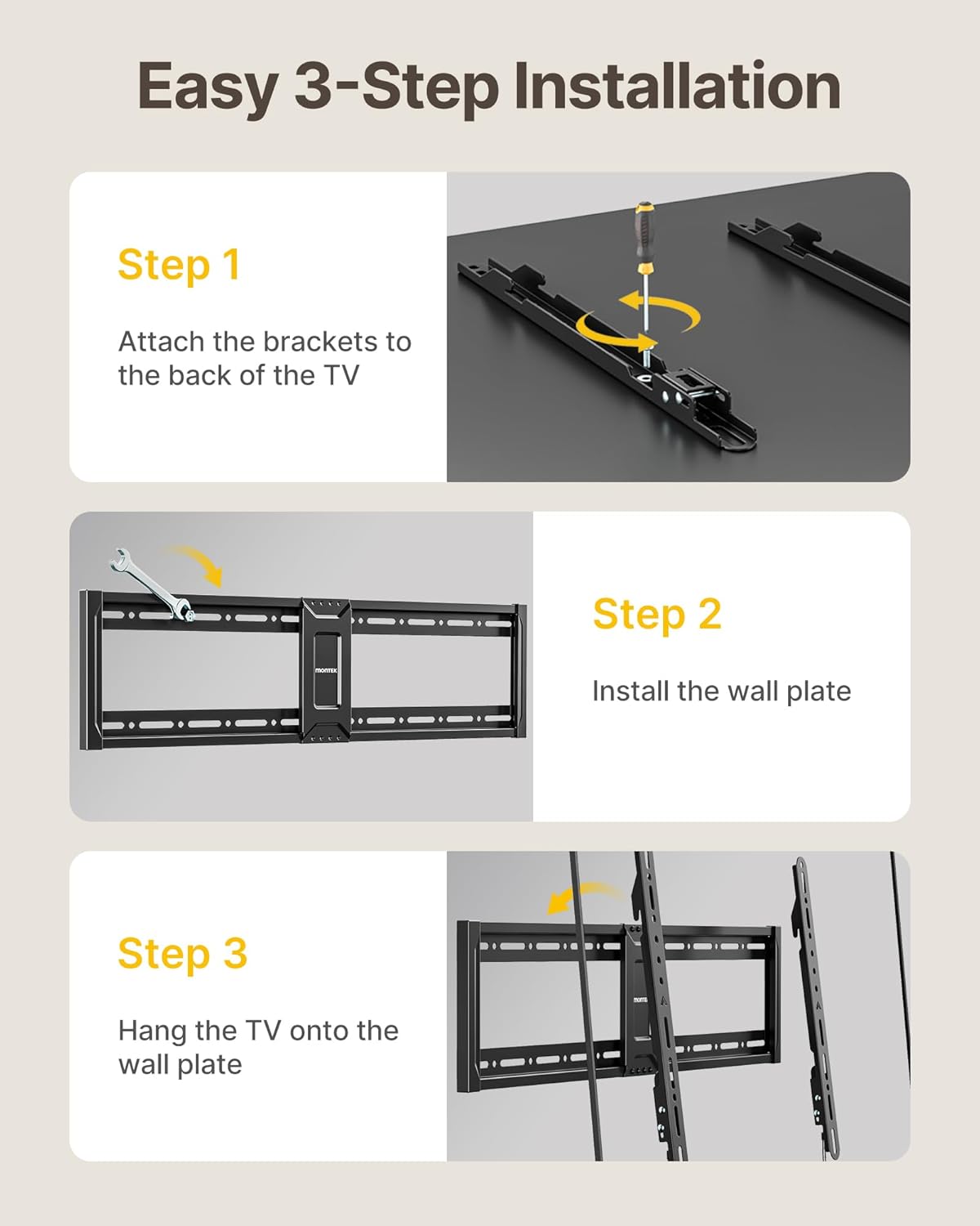 monTEK Heavy Duty Fixed TV Wall Mount for 43–95 Inch TVs, 1.1" Ultra Slim Low Profile Bracket, 200 lbs Capacity, Max VESA 800x400mm, Fits 16"/18"/24" Studs, Space-Saving for Large Flat & Curved TVs
