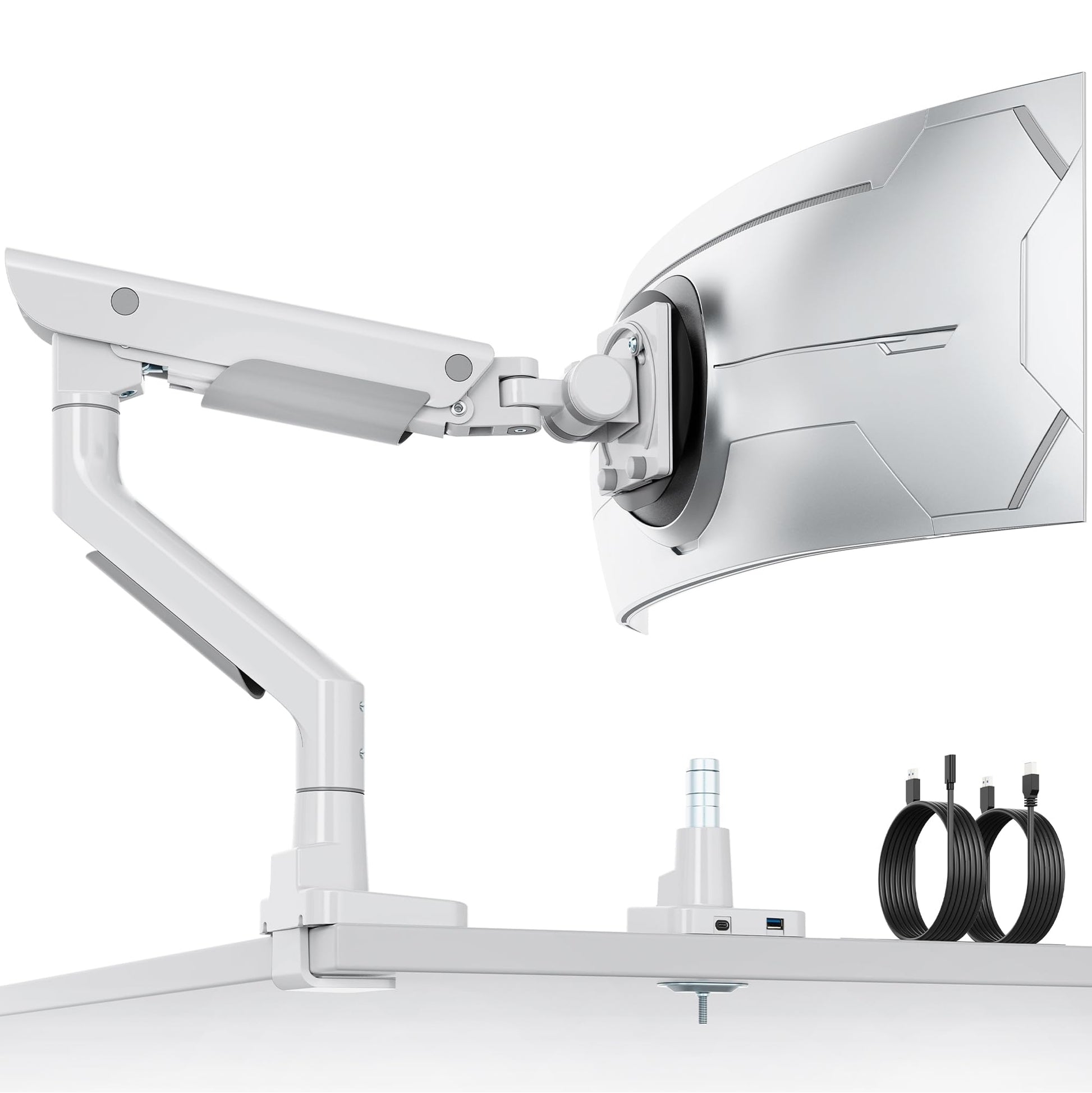 monTEK Premium Aluminum Monitor Arm for 17–57” Ultrawide Screens up to 59 lbs, USB 3.0 Single Desk Mount with Adjustable Gas Spring, Quick-Release Plate, 10-Min Assembly, Clamp/Grommet, VESA 100x100