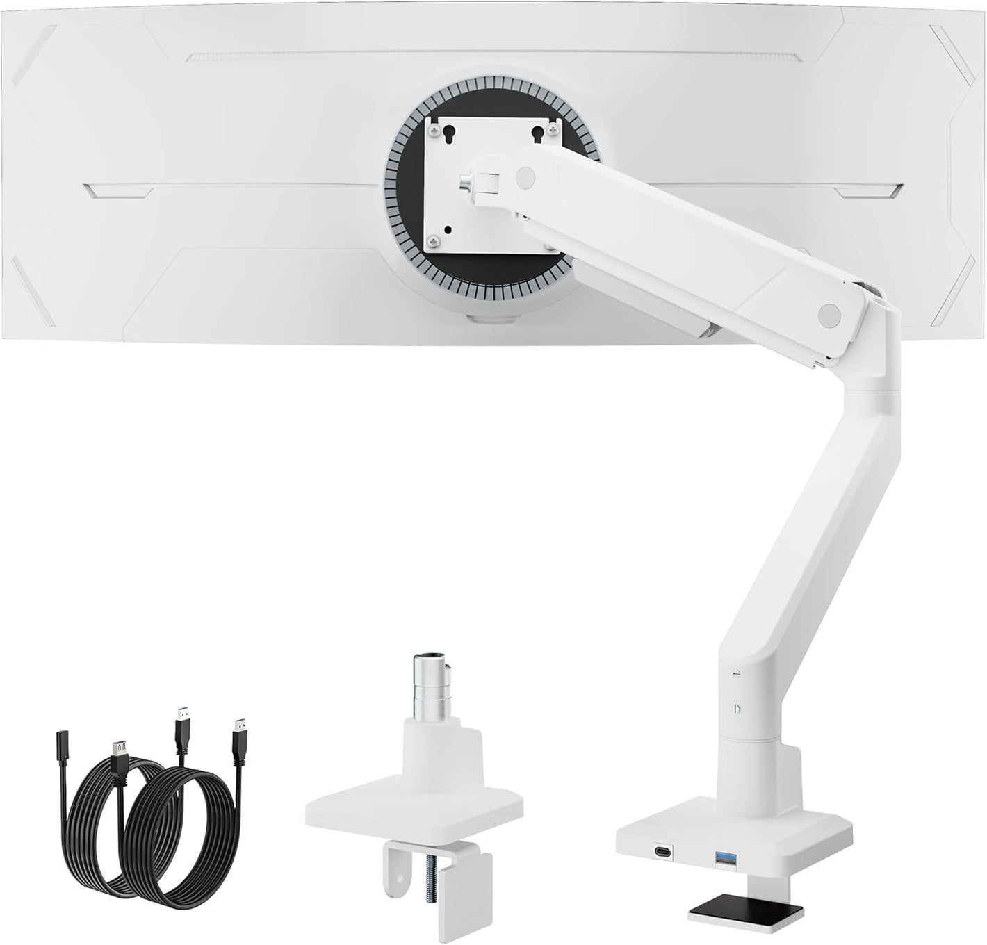monTEK Single Monitor Arm with USB for Max 45 Inch Ultrawide Screens Adjustable Monitor Desk Mount Holds 35 Lbs Cable Management with C Clamp/Grommet Desk Mount, VESA 75/100mm, MA1007UCWH