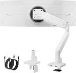 monTEK Single Monitor Arm with USB for Max 45 Inch Ultrawide Screens Adjustable Monitor Desk Mount Holds 35 Lbs Cable Management with C Clamp/Grommet Desk Mount, VESA 75/100mm, MA1007UCWH