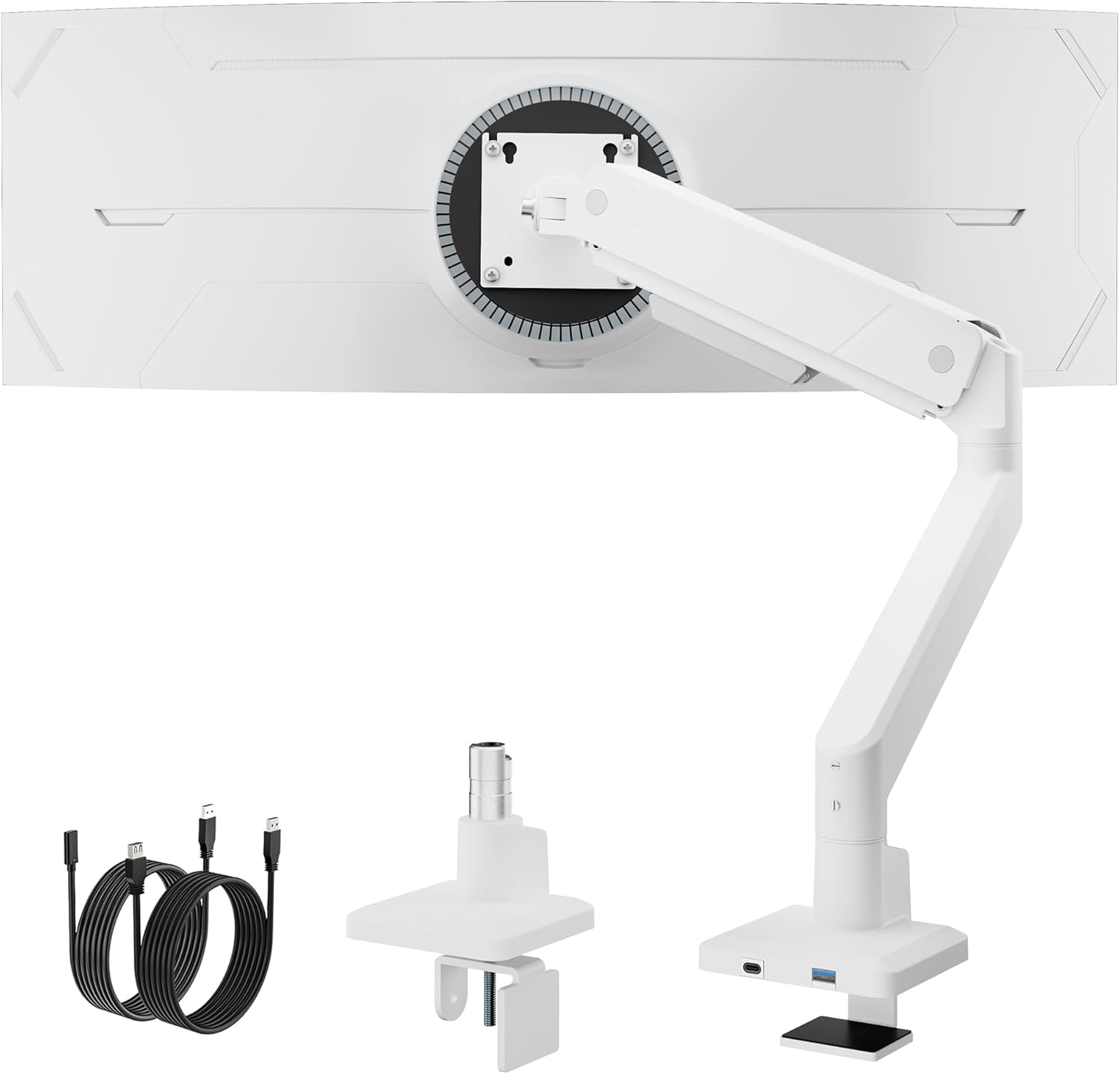 monTEK Single Monitor Arm with USB for Max 45 Inch Ultrawide Screens Adjustable Monitor Desk Mount Holds 35 Lbs Cable Management with C Clamp/Grommet Desk Mount, VESA 75/100mm, MA1007UCWH