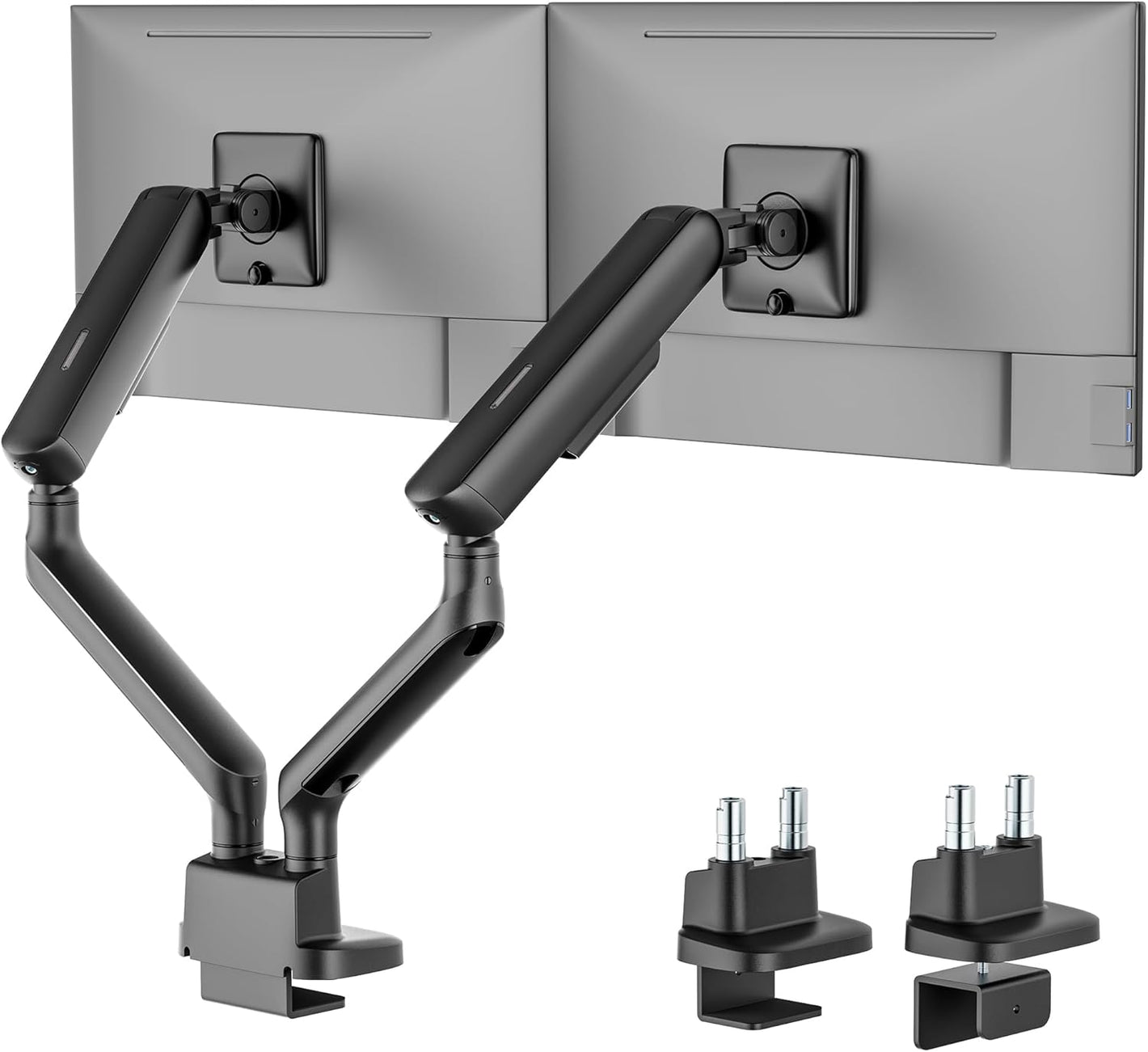 monTEK Dual Monitor Arm, Mechanical Spring Monitor Arm for 17-35" Screens, Adjustable Monitor Desk Mount Each Holds up to 24.2 lbs with C Clamp/Grommet Desk Mount, VESA 75/100mm, MA1011BK-D