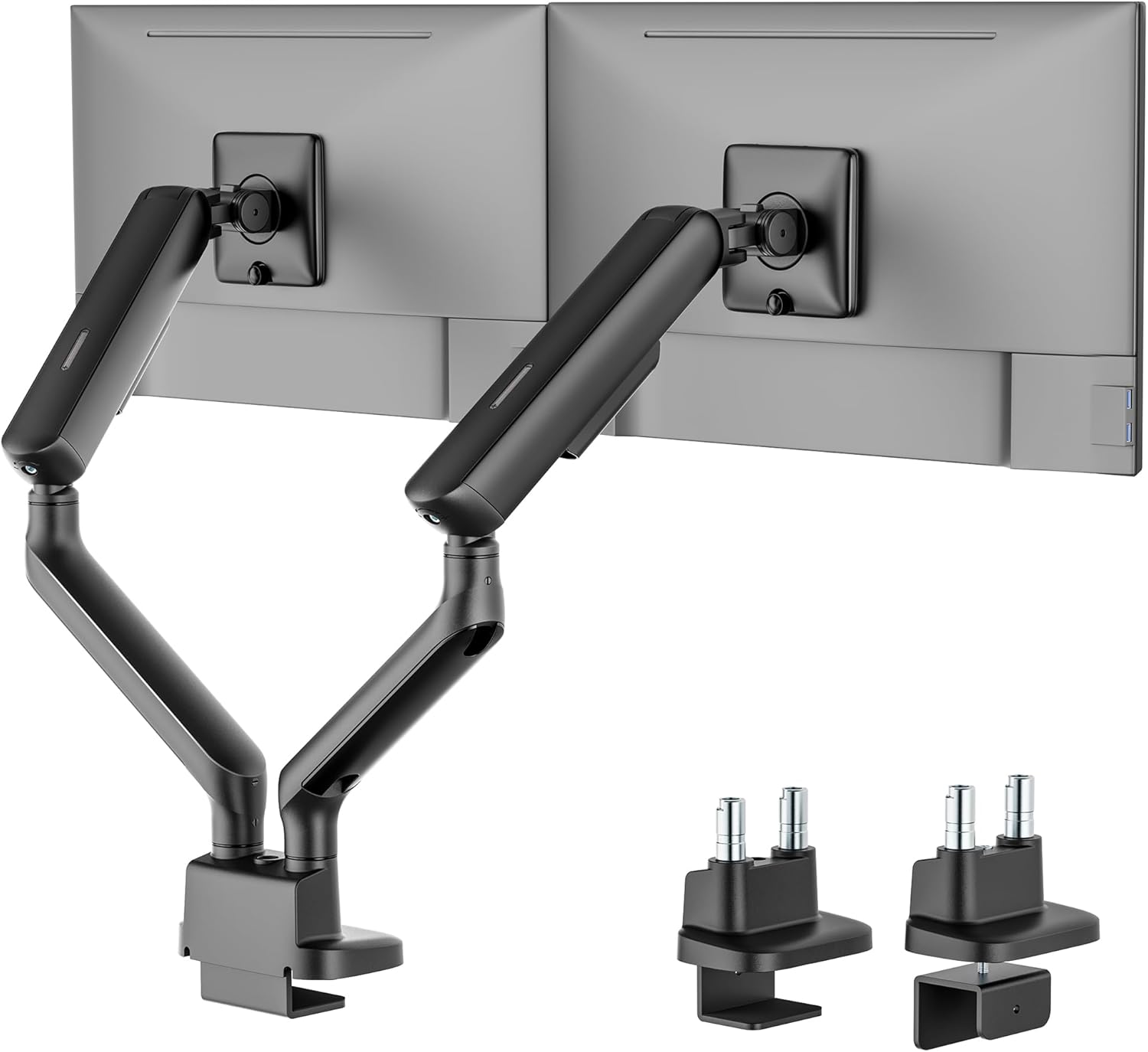 monTEK Dual Monitor Arm, Mechanical Spring Monitor Arm for 17-35" Screens, Adjustable Monitor Desk Mount Each Holds up to 24.2 lbs with C Clamp/Grommet Desk Mount, VESA 75/100mm, MA1011BK-D