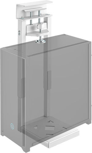 monTEK No Drill Under Desk PC Mount, Clamp-On Heavy Duty CPU Holder with Ventilated Cooling Design for Standing Desk & Home Office, Fits Most PC Cases 16.1"-25.6" (H), 66 lbs, White