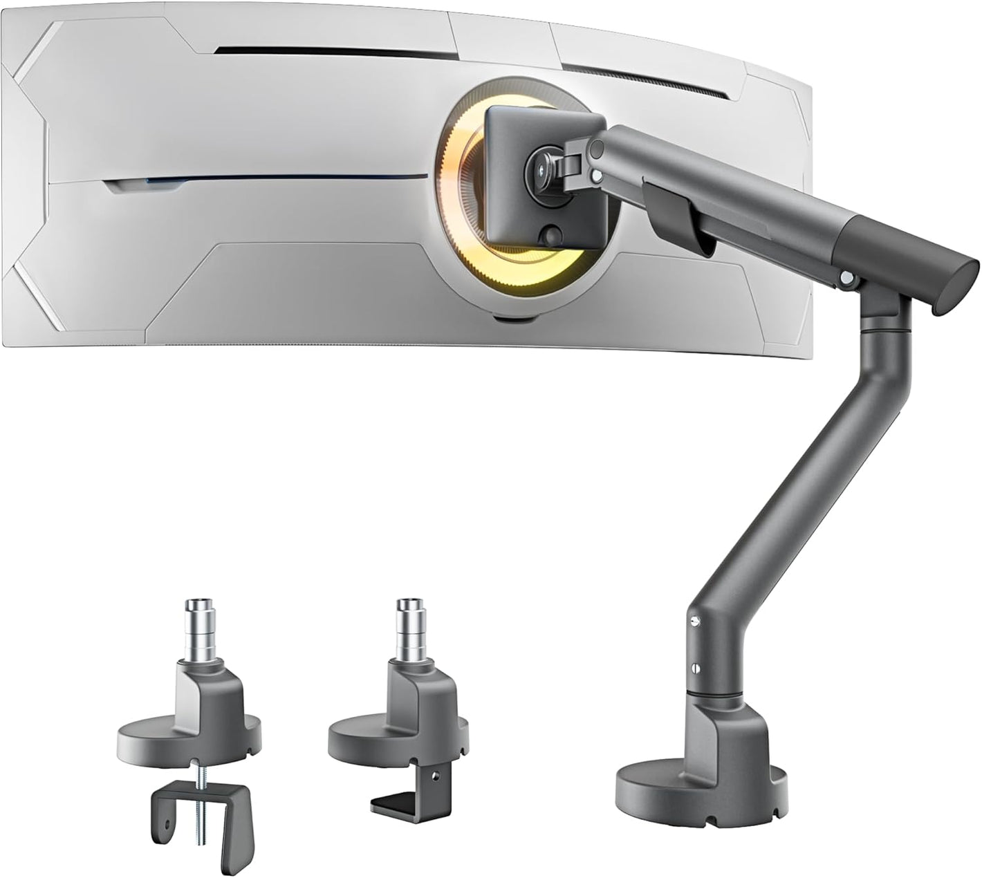 monTEK Heavy Duty Single Monitor Arm for 17-40 Inch Screens, Full Motion Monitor Mount Up to 24.3lbs, Aluminum Monitor Stand with VESA 75/100mm, C-Clamp/Grommet Base for Curved Screens, Gray, MA1010DG