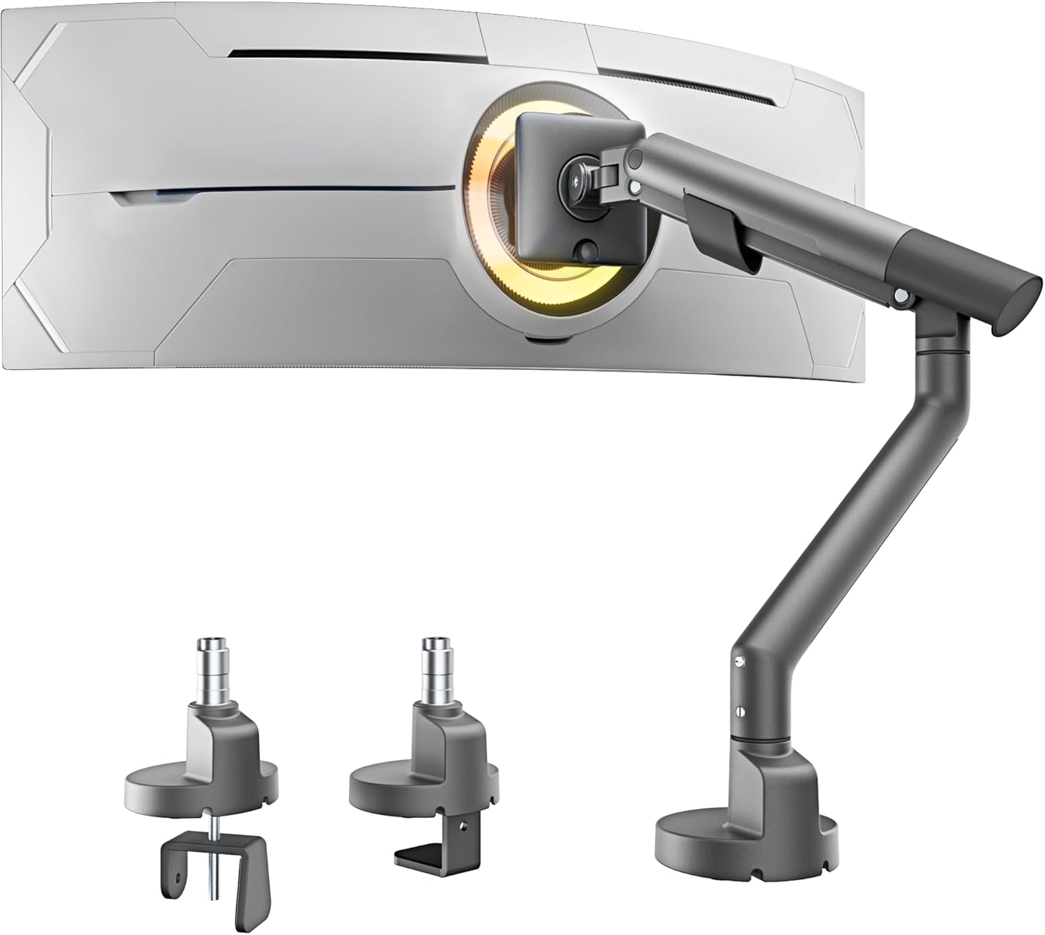 monTEK Heavy Duty Single Monitor Arm for 17-40 Inch Screens, Full Motion Monitor Mount Up to 24.3lbs, Aluminum Monitor Stand with VESA 75/100mm, C-Clamp/Grommet Base for Curved Screens, Gray, MA1010DG