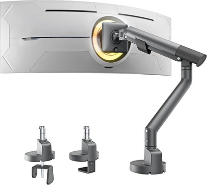 monTEK Heavy Duty Single Monitor Arm for 17-40 Inch Screens, Full Motion Monitor Mount Up to 24.3lbs, Aluminum Monitor Stand with VESA 75/100mm, C-Clamp/Grommet Base for Curved Screens, Gray, MA1010DG