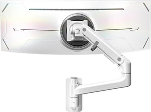 monTEK Monitor Wall Mount for 17-57“ up to 59.4 lbs Ultrawide Screens, Single Heavy-Duty Aluminum Gas Spring Monitor Arm with Full Motion Adjustment, VESA 75x75/100x100 Compatible, White