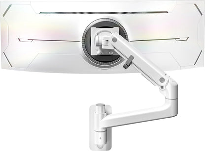 monTEK Monitor Wall Mount for 17-57“ up to 59.4 lbs Ultrawide Screens, Single Heavy-Duty Aluminum Gas Spring Monitor Arm with Full Motion Adjustment, VESA 75x75/100x100 Compatible, White