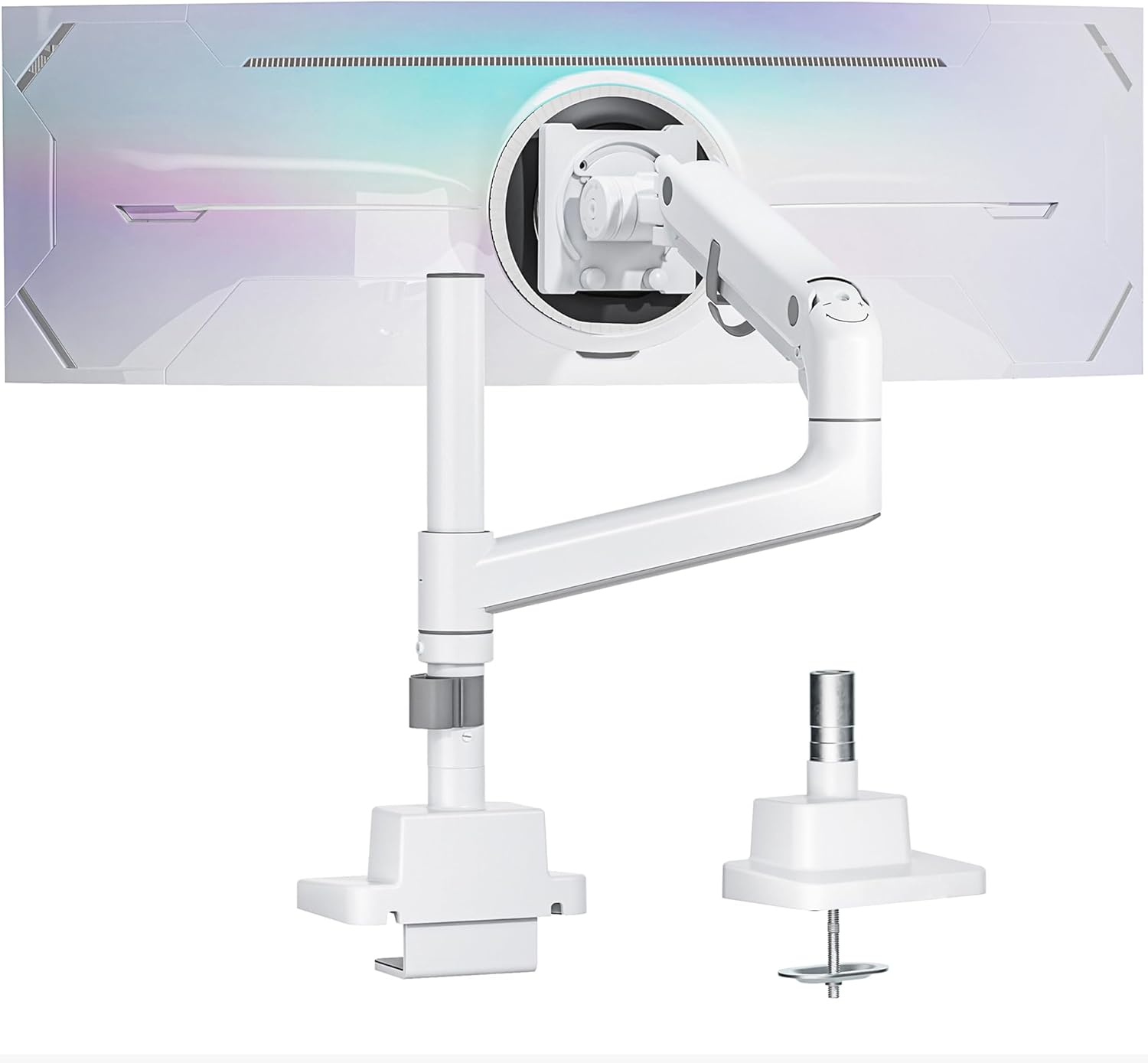 monTEK 17-57 Inch Ultrawide Monitor Arm for Up to 59.4lbs Screens, Aluminum Heavy-Duty Gas Spring Single Curved Screen Adjustable Monitor Stand,75/100mm Vesa Mount, White
