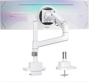 monTEK 17-57 Inch Ultrawide Monitor Arm for Up to 59.4lbs Screens, Aluminum Heavy-Duty Gas Spring Single Curved Screen Adjustable Monitor Stand,75/100mm Vesa Mount, White