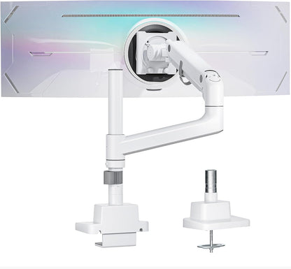 monTEK 17-57 Inch Ultrawide Monitor Arm for Up to 59.4lbs Screens, Aluminum Heavy-Duty Gas Spring Single Curved Screen Adjustable Monitor Stand,75/100mm Vesa Mount, White