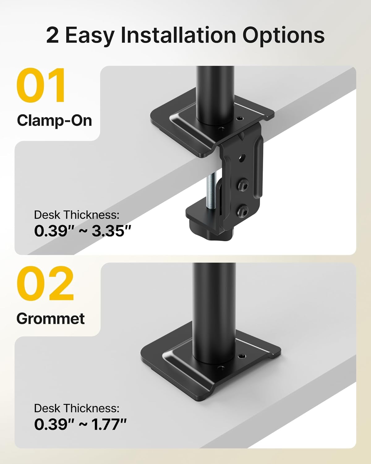 monTEK Stable Vertical Dual Monitor Mount, Stacked Desk Stand for Two 17-32 inch Screens, Full Motion Arm with Tilt, Swivel, Rotation, Supports 22 lbs per Side, C-Clamp/Grommet Base, VESA 100×100mm