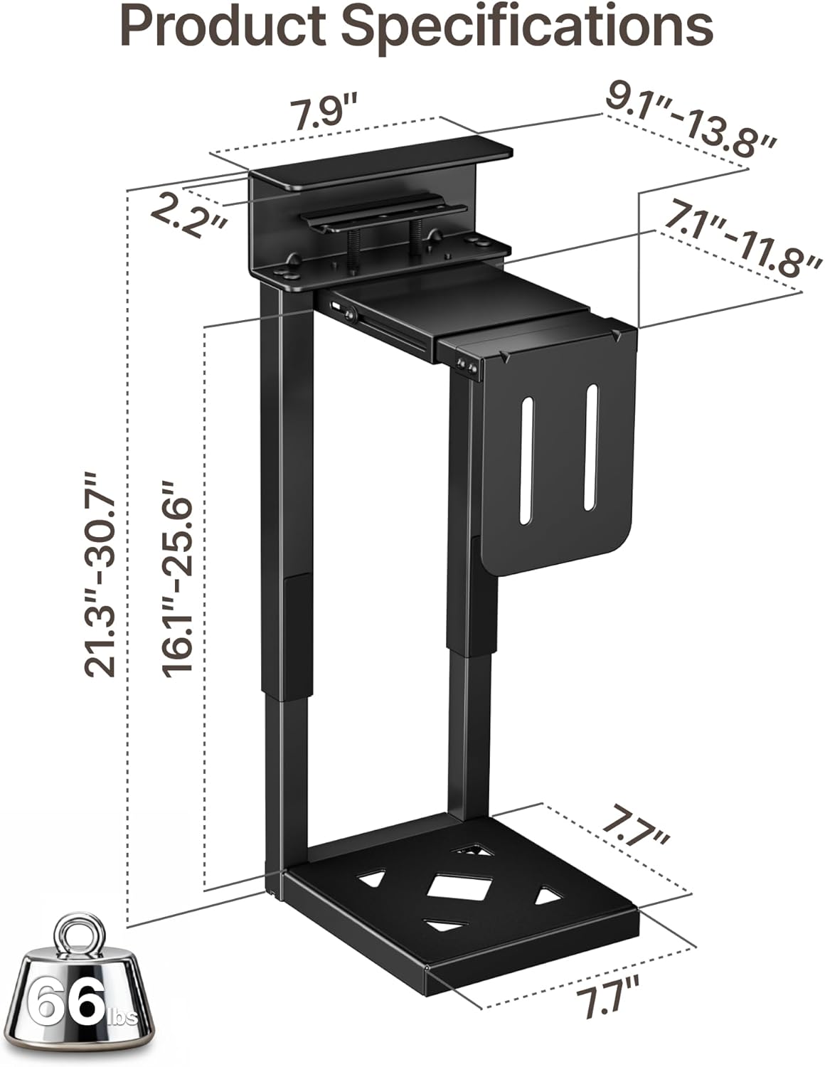 monTEK 66 LBS Heavy-Duty Under Desk PC Mount, Adjustable No-Drill PC Mount with Protective Pads,16.1"-25.6" H, Ideal for Office Home Classroom, Black