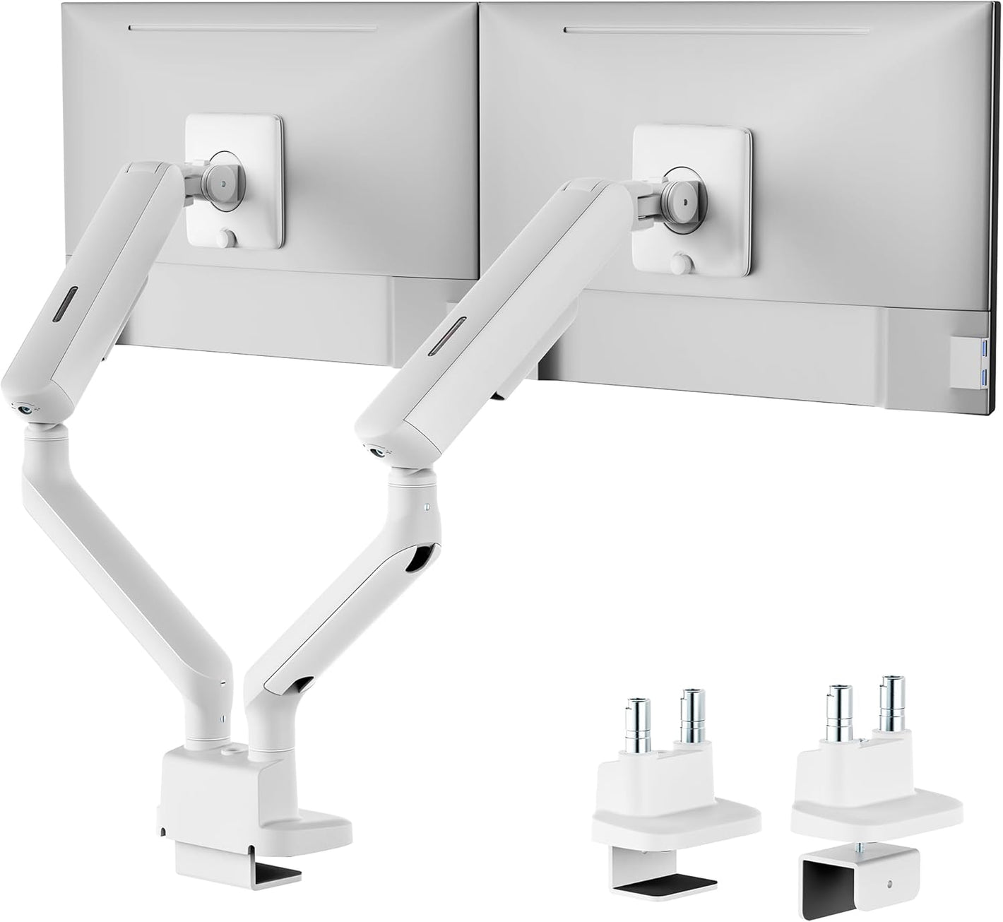 monTEK Dual Monitor Arm, Mechanical Spring Monitor Arm for 17-35" Screens, Adjustable Monitor Desk Mount Each Holds up to 24.2 lbs with C Clamp/Grommet Desk Mount, VESA 75/100mm, MA1011WH-D