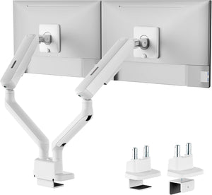 monTEK Dual Monitor Arm, Mechanical Spring Monitor Arm for 17-35" Screens, Adjustable Monitor Desk Mount Each Holds up to 24.2 lbs with C Clamp/Grommet Desk Mount, VESA 75/100mm, MA1011WH-D