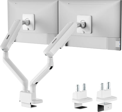 monTEK Dual Monitor Arm, Mechanical Spring Monitor Arm for 17-35" Screens, Adjustable Monitor Desk Mount Each Holds up to 24.2 lbs with C Clamp/Grommet Desk Mount, VESA 75/100mm, MA1011WH-D