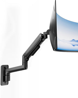 monTEK Ultra Wide Monitor Wall Mount for 17-49 Inch Screens, Heavy Duty Single Monitor Mount up to 44 lbs, Fully Adjustable Gas Spring Wall Mount, 75x75/100x100 VESA Mount, Black