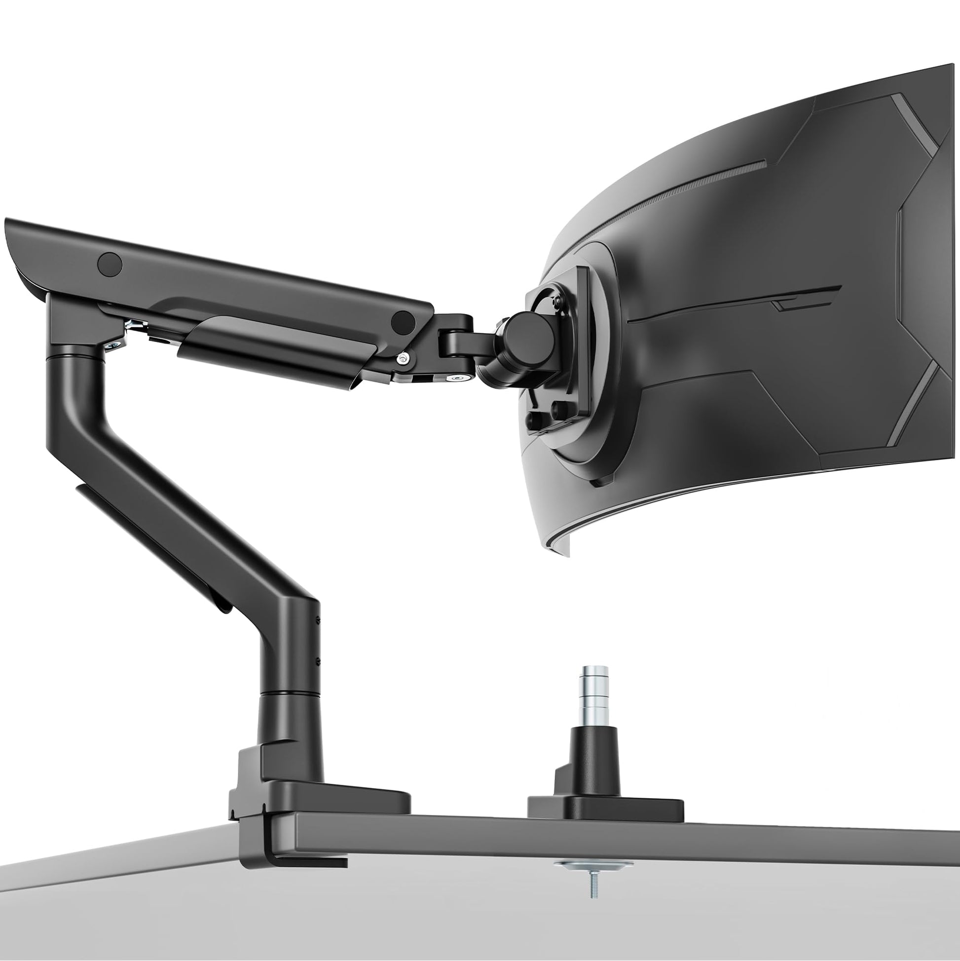 monTEK Premium Aluminum Monitor Arm for 17–57” Ultrawide Screens up to 59 lbs, USB 3.0 Single Desk Mount with Adjustable Gas Spring, Quick-Release Plate, 10-Min Assembly, Clamp/Grommet, VESA 100x100
