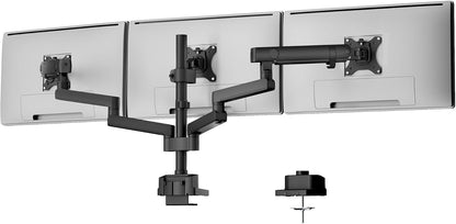 monTEK Triple Monitor Mount for Max 27 inch Computer Screens, 3 Monitor Desk Mount Each Arms Holds up to 19.8lbs, Three Monitors Desk Arm with Swivel, Tilt, Rotation, MA1009PBK-T