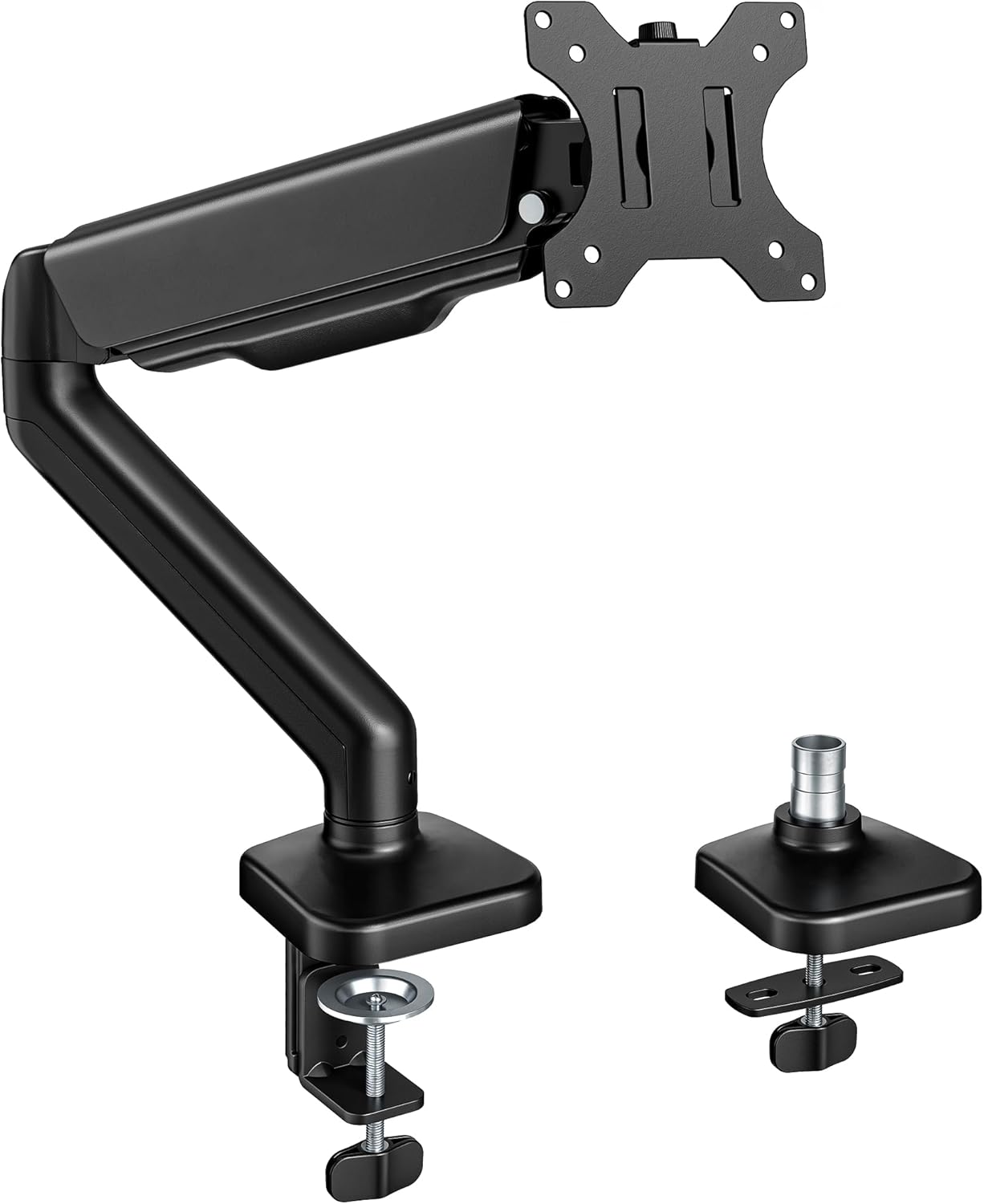 monTEK Heavy Duty Single Monitor Arm for 17-32” Flat/Curved Screens, Premium Mechanical Spring Monitor Arm up to 19.8 lbs, Full Motion Monitor Desk Mount with Quick-Release VESA Plate, Clamp/Grommet