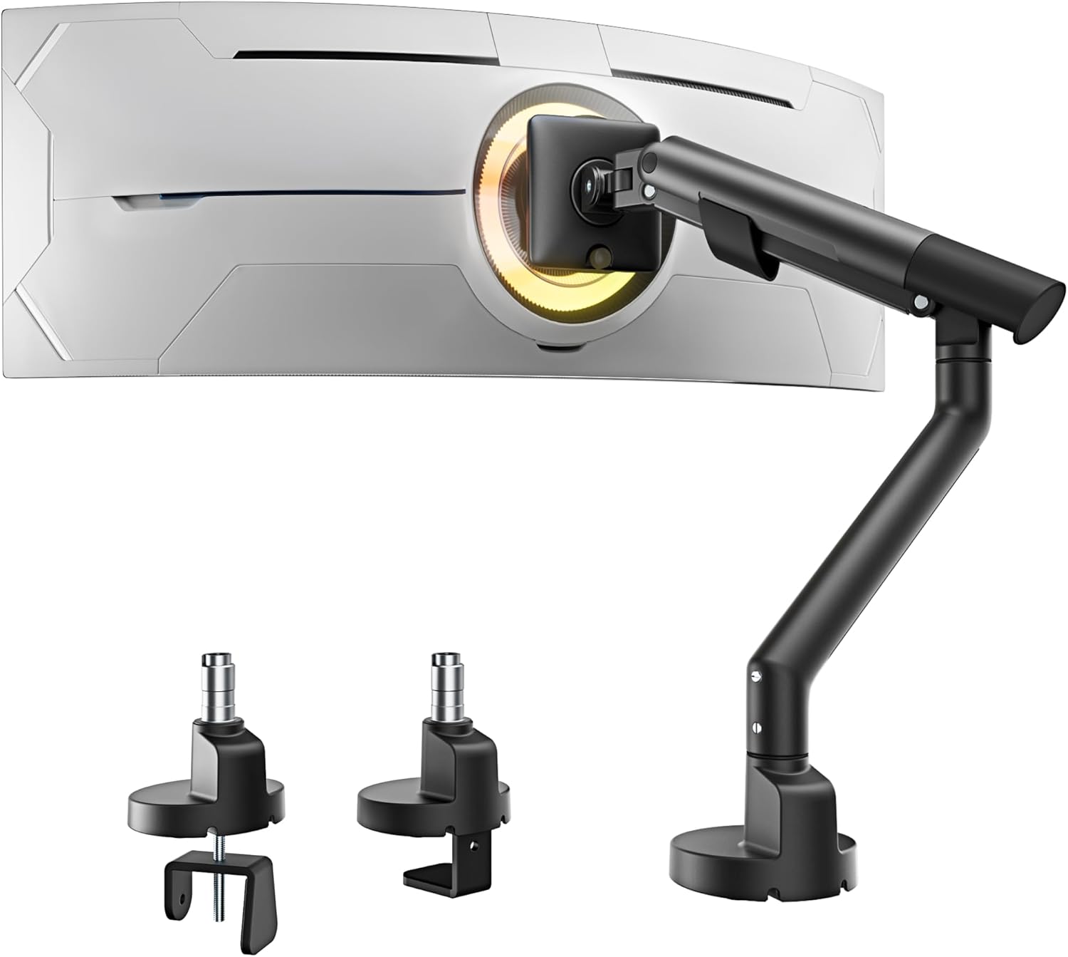 monTEK Single Monitor Arm for 17-40 Inch Screens, Heavy Duty Full Motion Monitor Mount Up to 24.3lbs, Aluminum Monitor Stand with VESA 75/100mm, C-Clamp/Grommet Base for Curved Screens, MA1010BK