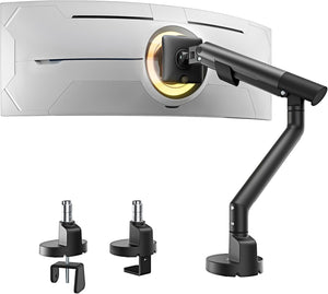 monTEK Single Monitor Arm for 17-40 Inch Screens, Heavy Duty Full Motion Monitor Mount Up to 24.3lbs, Aluminum Monitor Stand with VESA 75/100mm, C-Clamp/Grommet Base for Curved Screens, MA1010BK