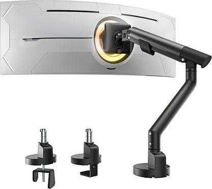 monTEK Single Monitor Arm for 17-40 Inch Screens, Heavy Duty Full Motion Monitor Mount Up to 24.3lbs, Aluminum Monitor Stand with VESA 75/100mm, C-Clamp/Grommet Base for Curved Screens, MA1010BK