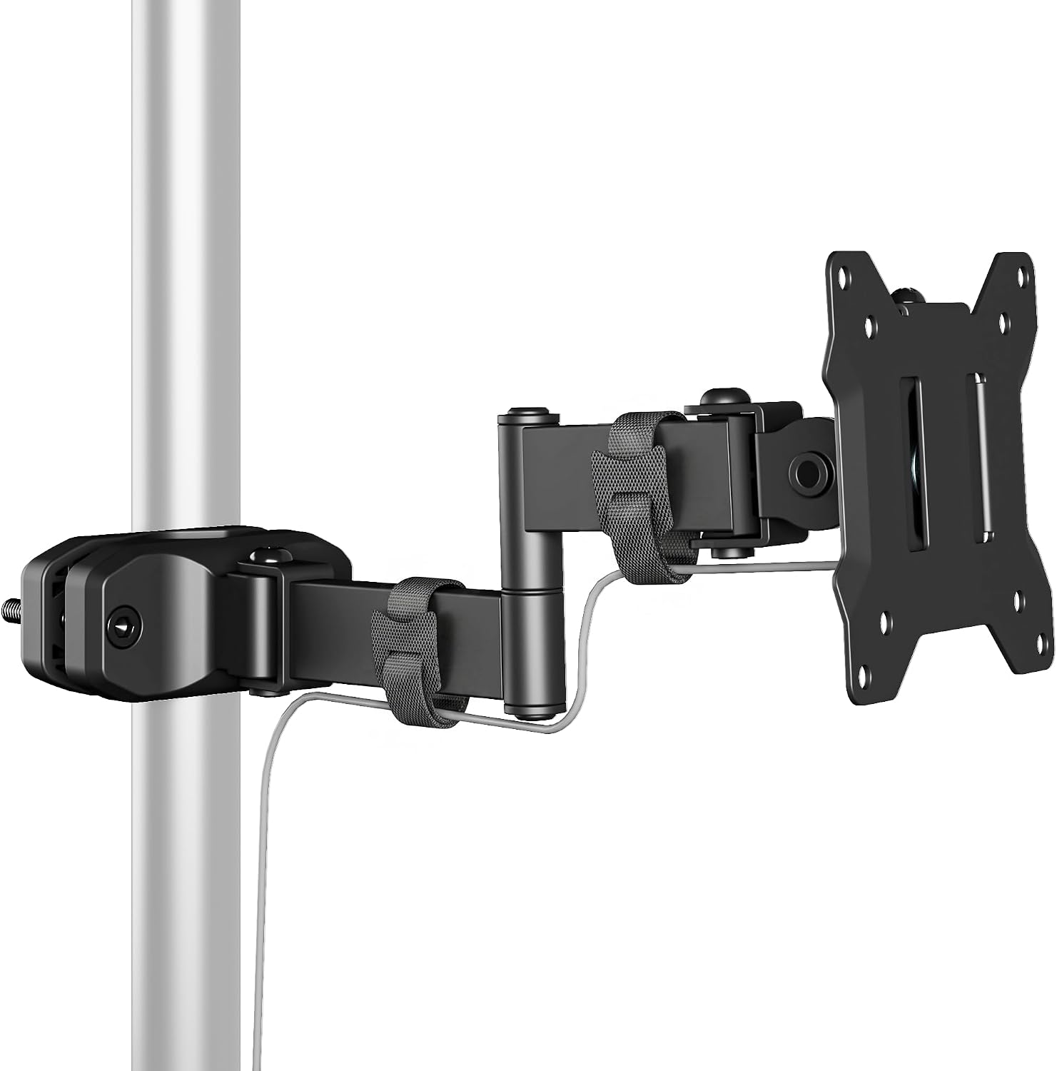 monTEK Universal VESA Steel Pole Mount Full Motion Monitor Arm, Fits 17 to 32 Inch Screens with Removable 75x75/100x100 VESA Plate, Holds Up to 10kg/22lbs, Black Clamp Mount with Cable Management