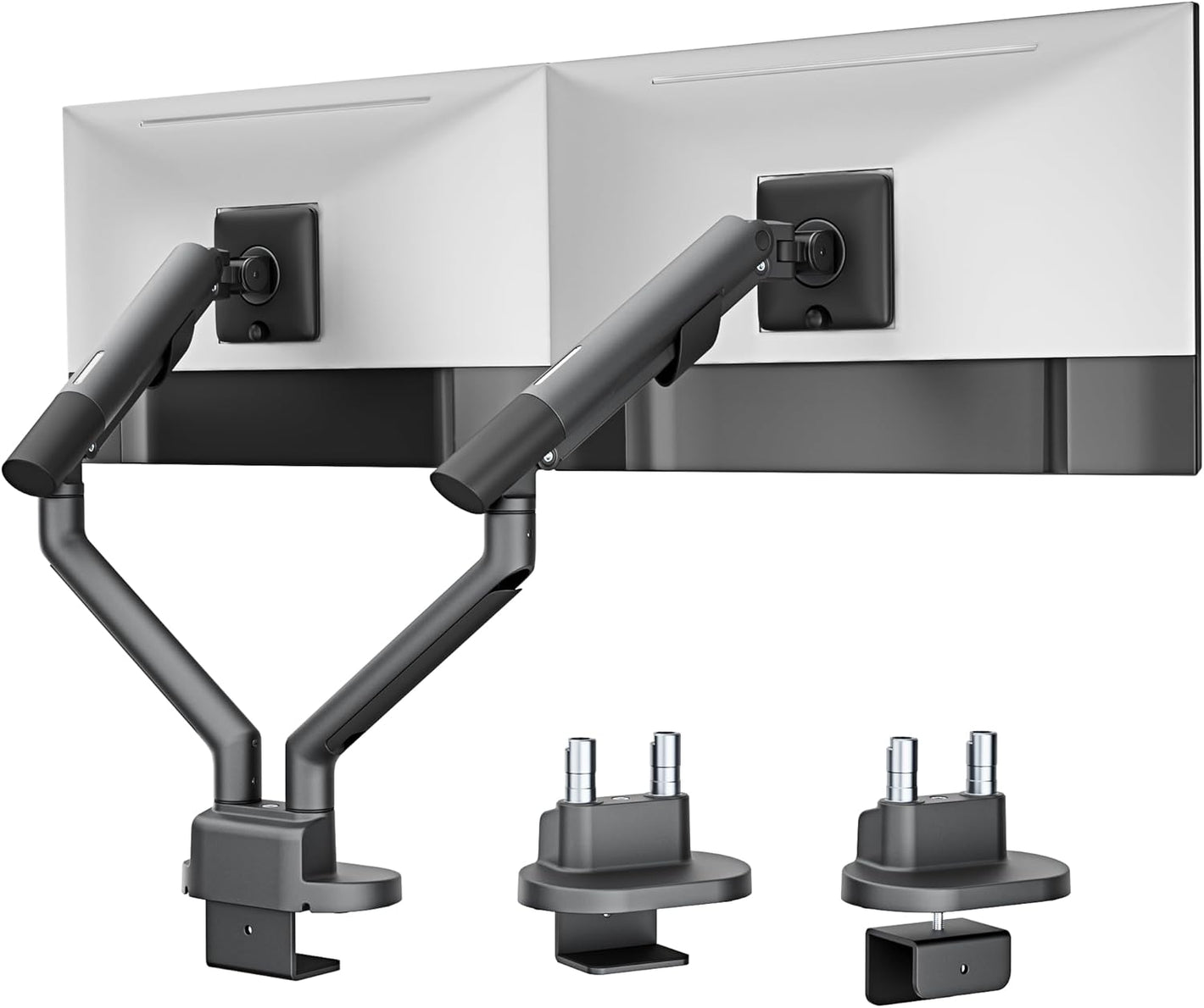 monTEK Dual Monitor Stand for 2 Screens 17 to 35 Inch, Heavy Duty Monitor Mount Arm, VESA Mount Desk Stand with C-Clamp/Grommet Base, Holds up to 24.3 lbs Per Arm, VESA 75/100mm, Gray, MA1010DG-D