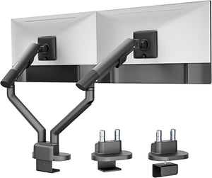 monTEK Dual Monitor Stand for 2 Screens 17 to 35 Inch, Heavy Duty Monitor Mount Arm, VESA Mount Desk Stand with C-Clamp/Grommet Base, Holds up to 24.3 lbs Per Arm, VESA 75/100mm, Gray, MA1010DG-D