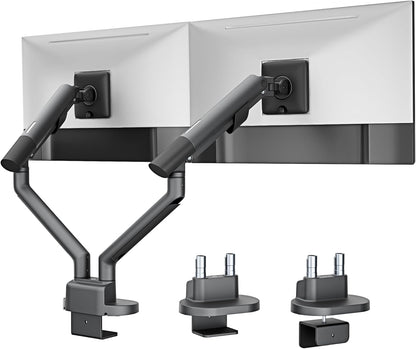 monTEK Dual Monitor Stand for 2 Screens 17 to 35 Inch, Heavy Duty Monitor Mount Arm, VESA Mount Desk Stand with C-Clamp/Grommet Base, Holds up to 24.3 lbs Per Arm, VESA 75/100mm, Gray, MA1010DG-D