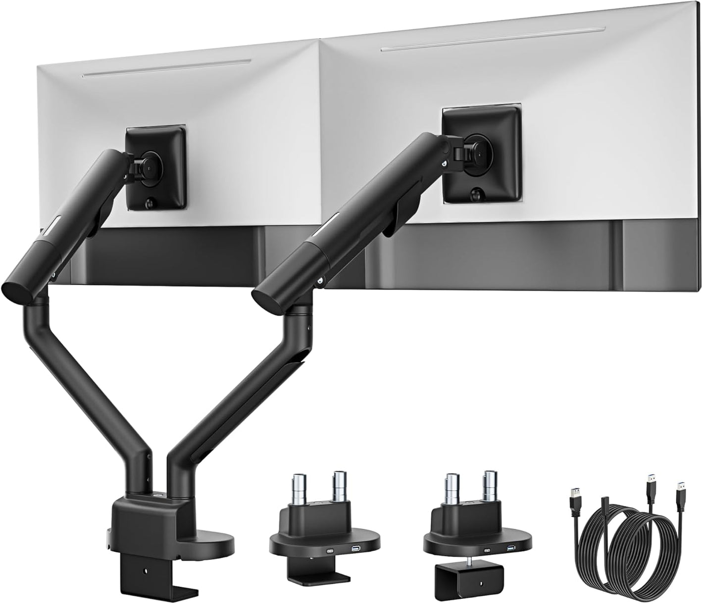 monTEK Dual Monitor Stand Mount with USB Up to 35" Screens, Each Arm Holds Max 24.3 lbs, Full Motion Adjustable Monitor Arm Desk Mount with C-Clamp/Grommet,VESA 75/100mm, MA1010UCBK-D