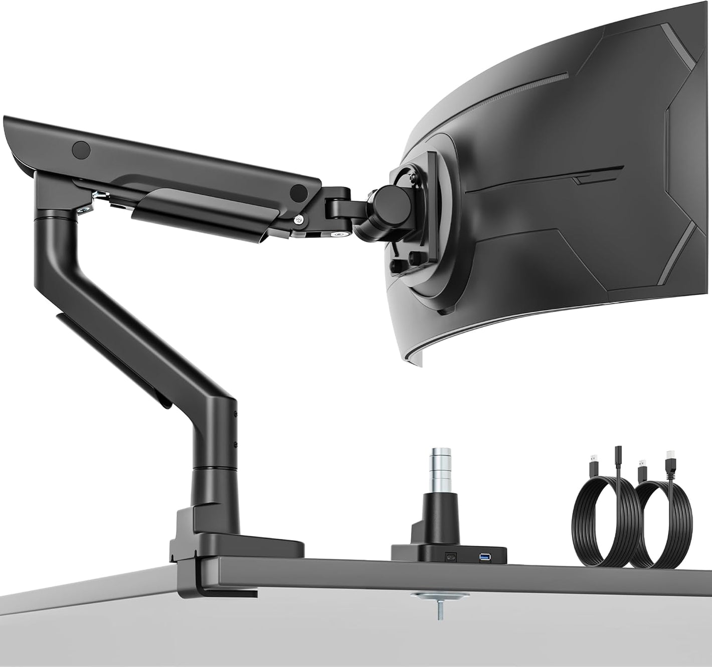 monTEK Premium Aluminum Monitor Arm for 17–57” Ultrawide Screens up to 59 lbs, USB 3.0 Single Desk Mount with Adjustable Gas Spring, Quick-Release Plate, 10-Min Assembly, Clamp/Grommet, VESA 100x100