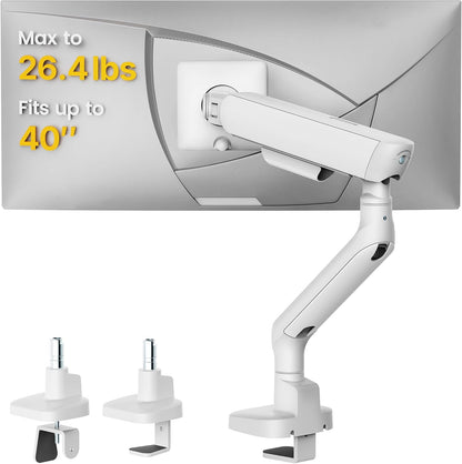 monTEK Single Monitor Arm, Mechanical Spring Monitor Arm for 17-40" Ultrawide Screens, Adjustable Monitor Desk Mount Holds up to 26.4 lbs with C Clamp/Grommet Desk Mount, VESA 75/100mm, MA1011WH
