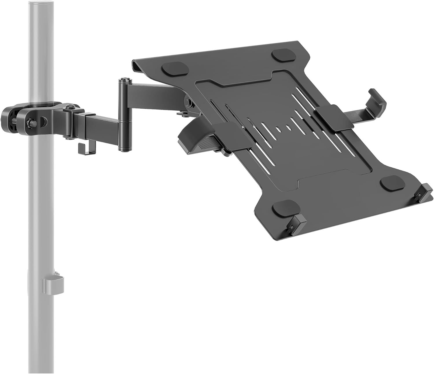 monTEK 2-in-1 Universal Laptop Pole Mount Tray for 10”- 15.6” Notebook or 17”-32” Monitor, Full Motion Laptop Mount with Removable 75/100mm VESA Plate, Fits 1.1”-2.4” Pole Diameter, Black
