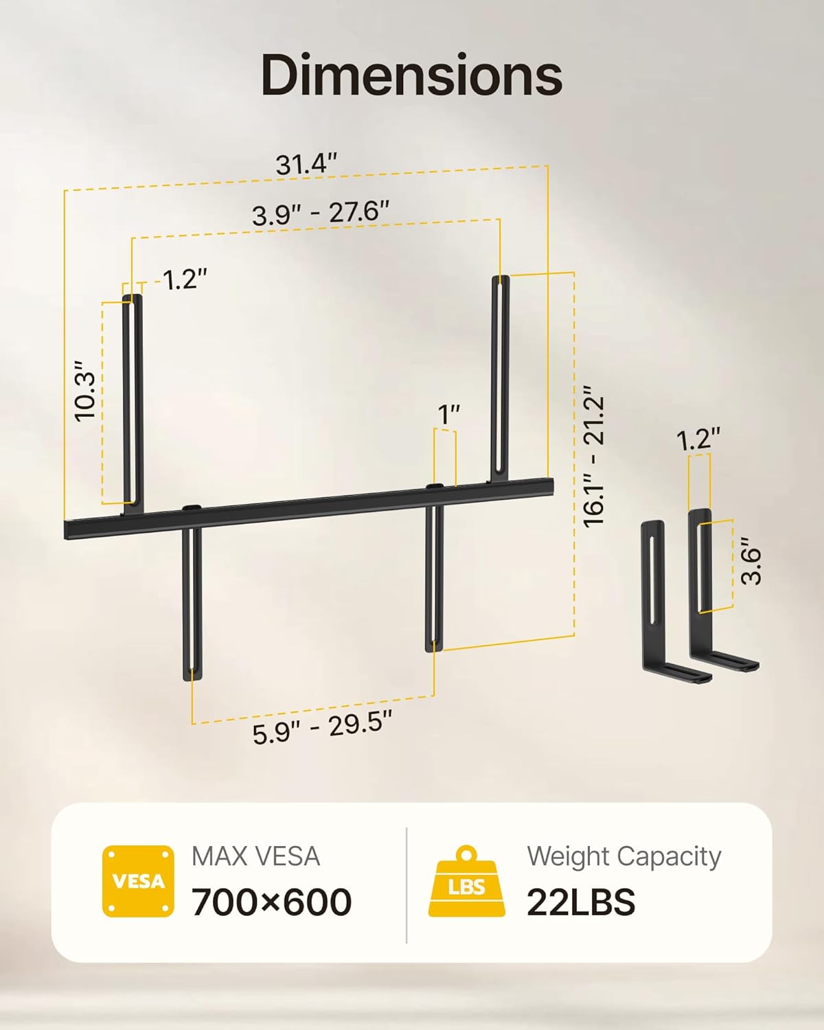 monTEK Soundbar Mount up to 22 lbs fits Sonos Arc/Arc Ultra/Beam/Ray/Playbar, Bose Soundbar 500/700, Samsung & Sony & LG & JBL, Adjustable Soundbar Mount Under TV, Black