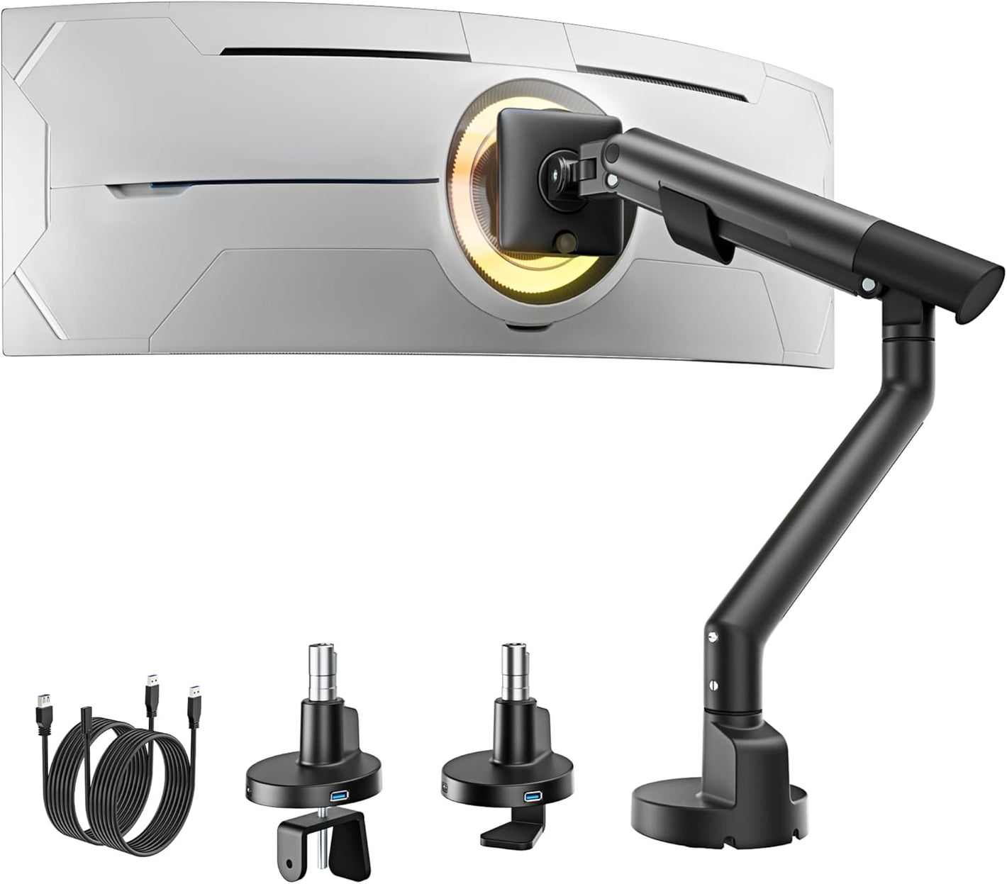 monTEK Single Monitor Arm with USB for 17-40 Inch Screens, Up to 24.3lbs, Heavy Duty Monitor Mount with VESA Mount, Full Motion Adjustment Monitor Stand C-Clamp/Grommet Base,VESA 75/100mm, MA1010UCBK