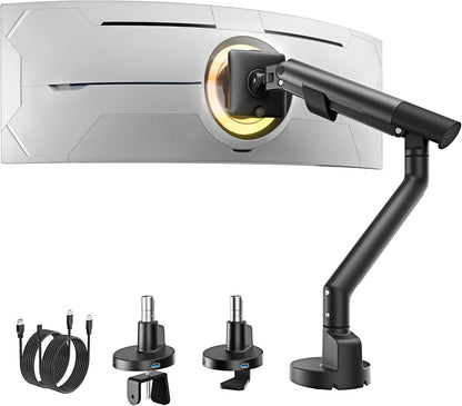 monTEK Single Monitor Arm with USB for 17-40 Inch Screens, Up to 24.3lbs, Heavy Duty Monitor Mount with VESA Mount, Full Motion Adjustment Monitor Stand C-Clamp/Grommet Base,VESA 75/100mm, MA1010UCBK