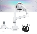 monTEK Heavy-Duty Single Monitor Arm for 17-57 inch, up to 59.4lbs Ultrawide Screens,Gas Spring Dual Curved Adjustable Monitor Stand for Desk,75/100mm VESA Mount with USB，White