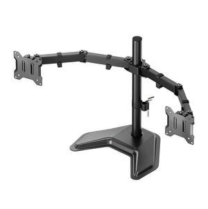 monTEK Stable Freestanding Dual Monitor Stand for 17–32” Computer Screens, Heavy-Duty Desk Mount with 22 lbs per Arm, Fully Adjustable Brackets and Arms, Solid V-Shaped Base, VESA 100×100mm Max