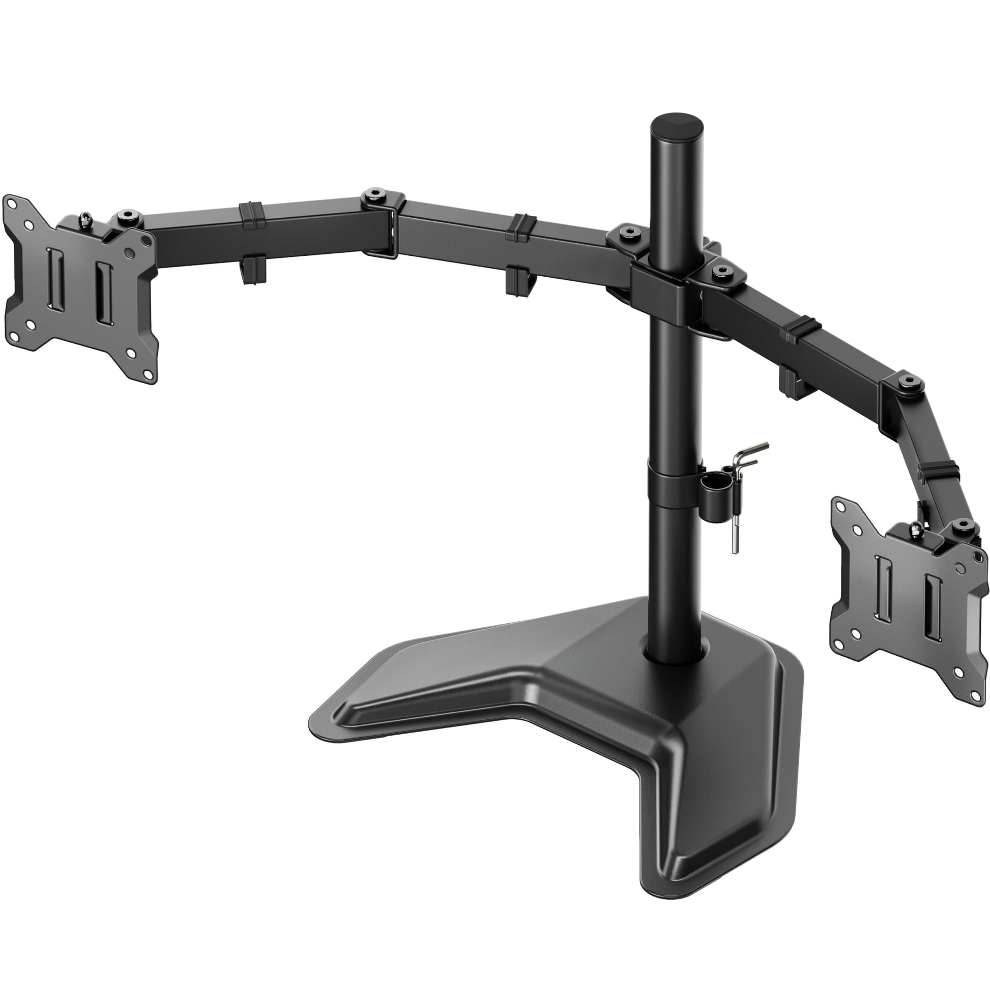 monTEK Stable Quad Monitor Stand, Free Standing Fully Adjustable Desk Mount for 4 Screen up to 17”-32” and 22lbs Capacity Each Arm, Heavy Duty Base, VESA 75x75mm/100x100mm