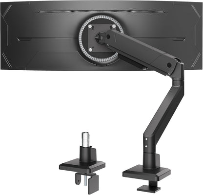 monTEK Single Monitor Arm for Max 45 Inch Ultrawide Screens Adjustable Monitor Desk Mount Holds 35 Lbs Cable Management with Clamp/Grommet Desk Mount, VESA 75/100mm, MA1007BK
